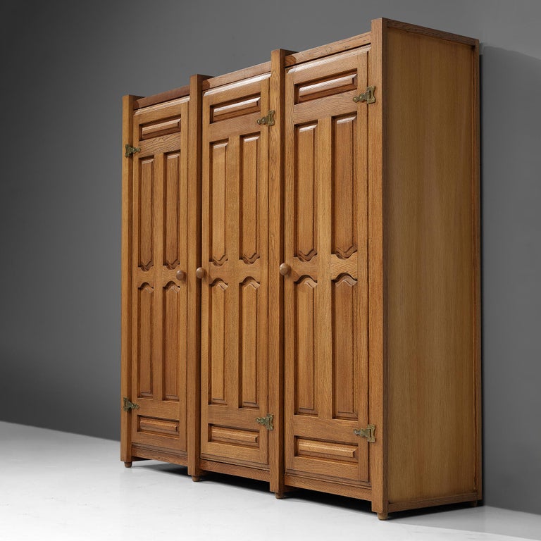 Guillerme & Chambron Wardrobe in Solid Oak and Brass