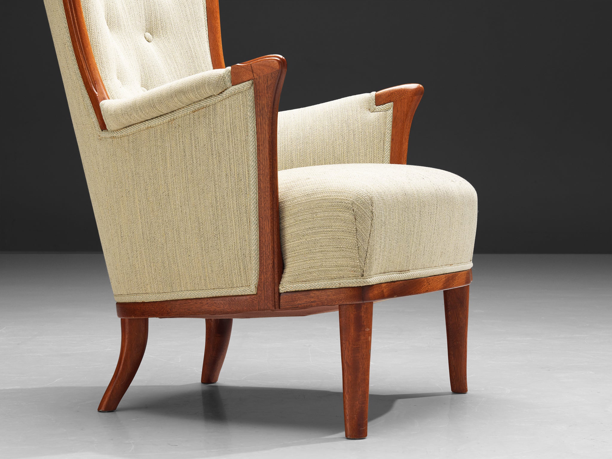Carl Malmsten for O.H. Sjögren Pair of 'Our Lady' Lounge Chair in Teak and White Upholstery Seating Morentz