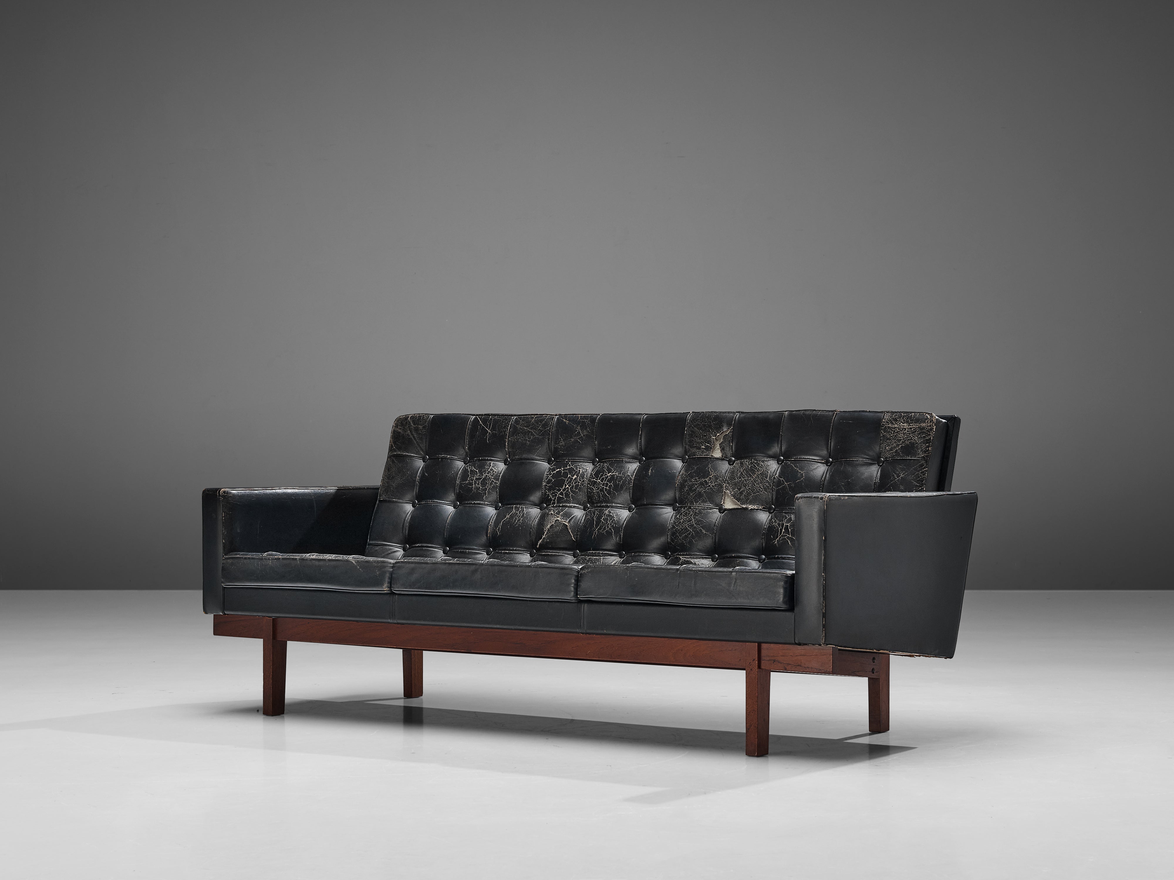 Karl Erik Ekselius Sofa in Teak and Black Leather