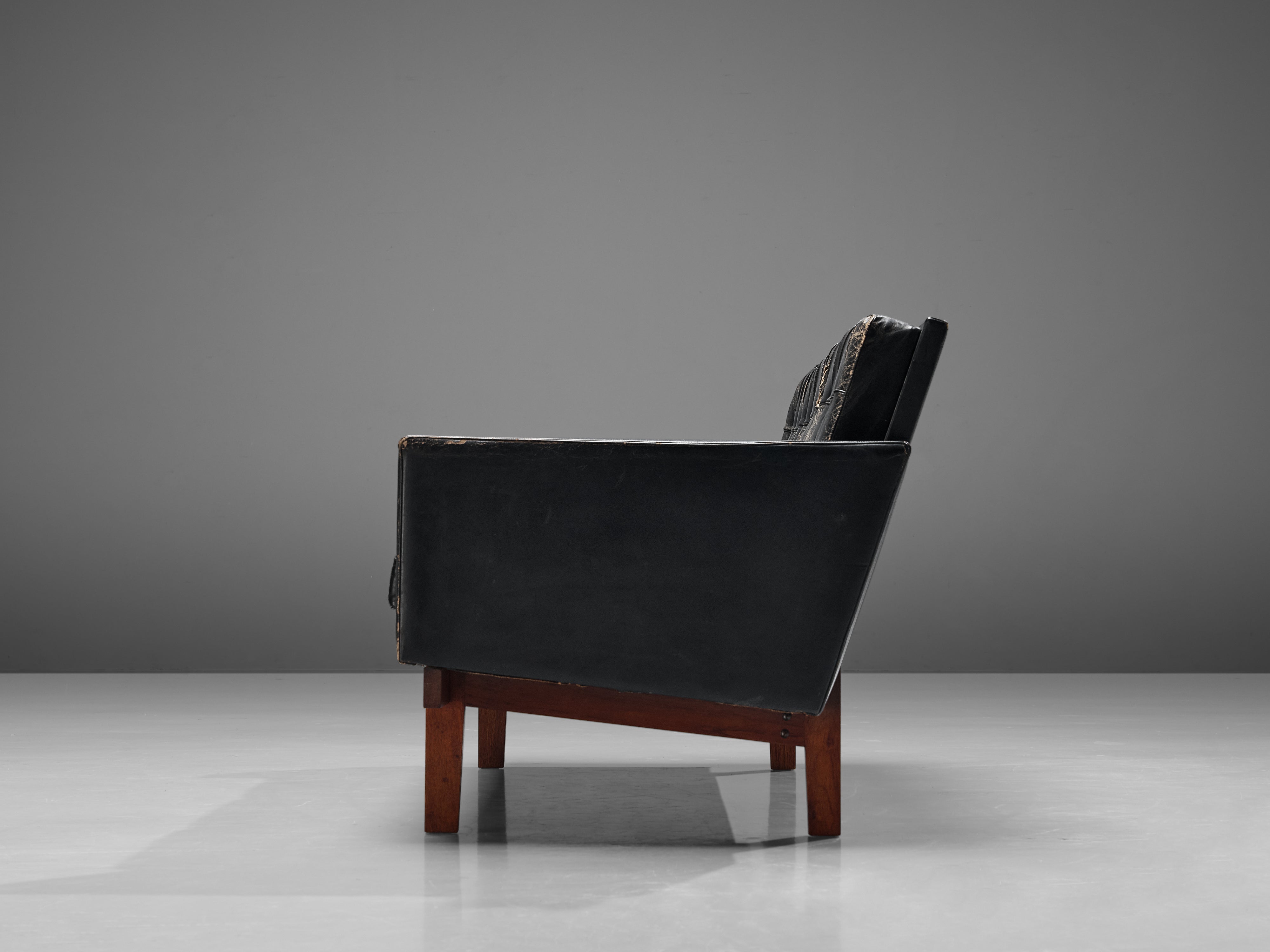 Karl Erik Ekselius Sofa in Teak and Black Leather