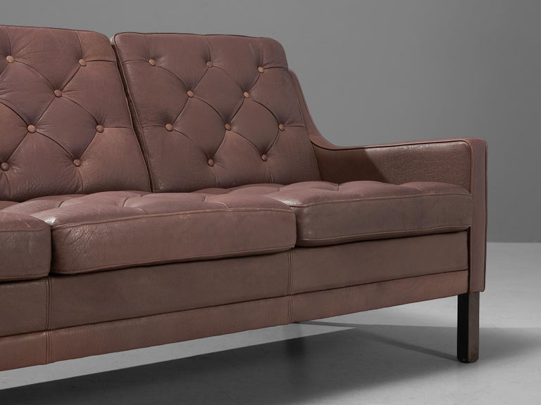 Danish Three Seat Sofa in Rosy Brown Leather