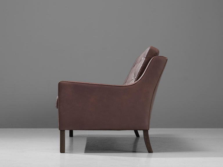 Danish Three Seat Sofa in Rosy Brown Leather