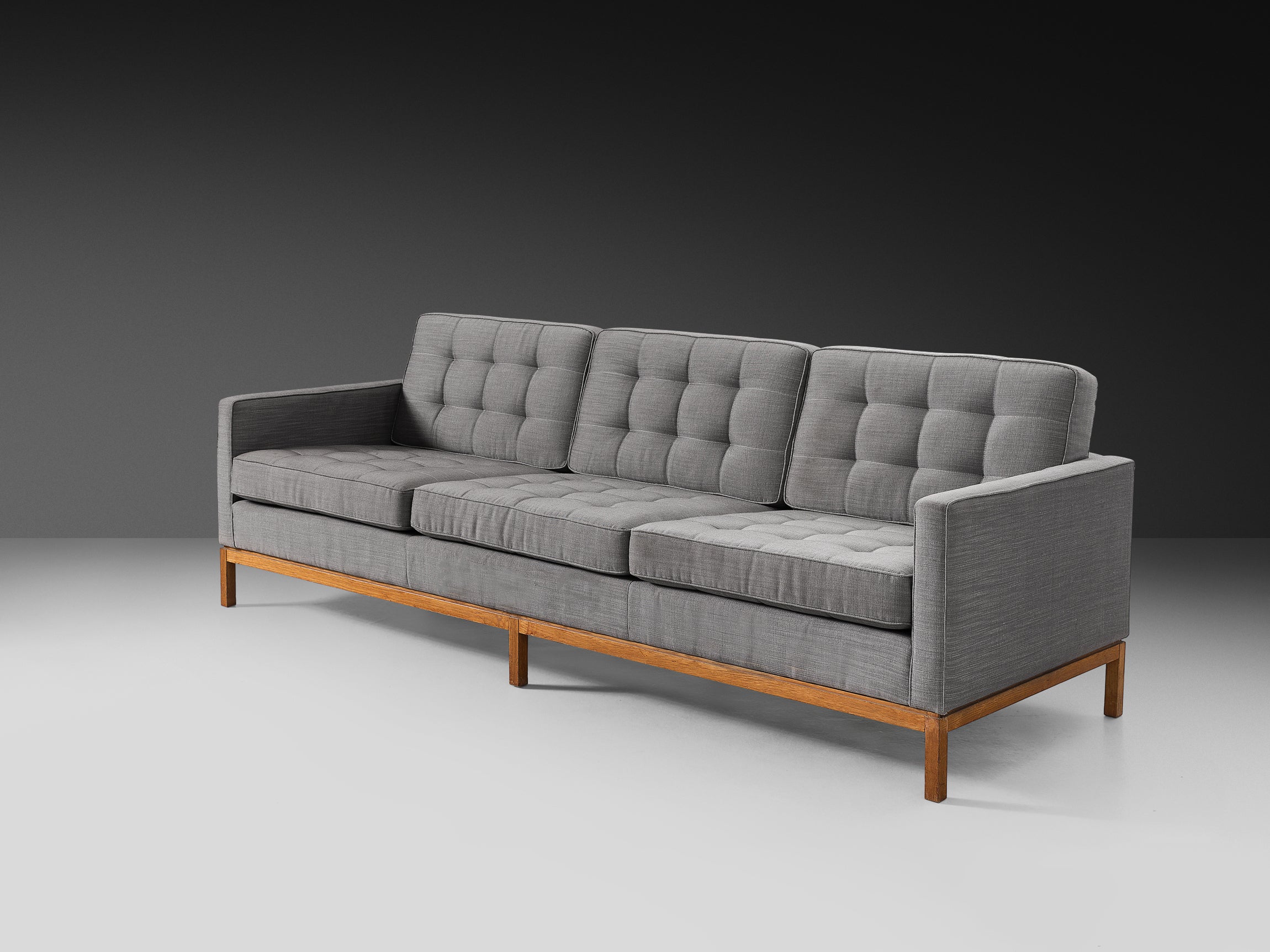 Florence Knoll for Knoll International Sofa in Teak and Grey Upholstery