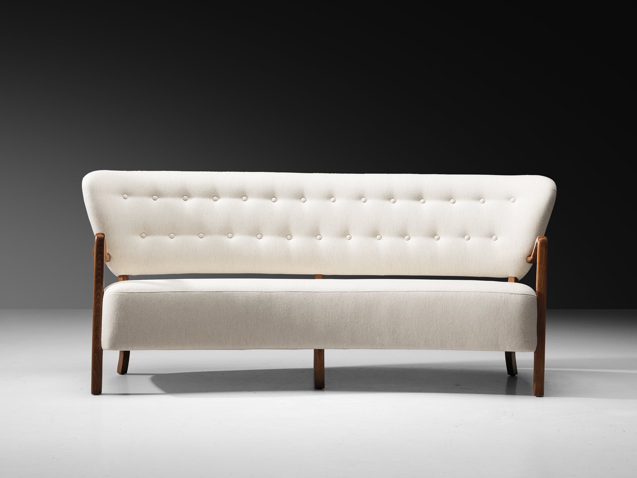 1940s Danish Sofa with Sculptural Frame in White Wool Seating Morentz