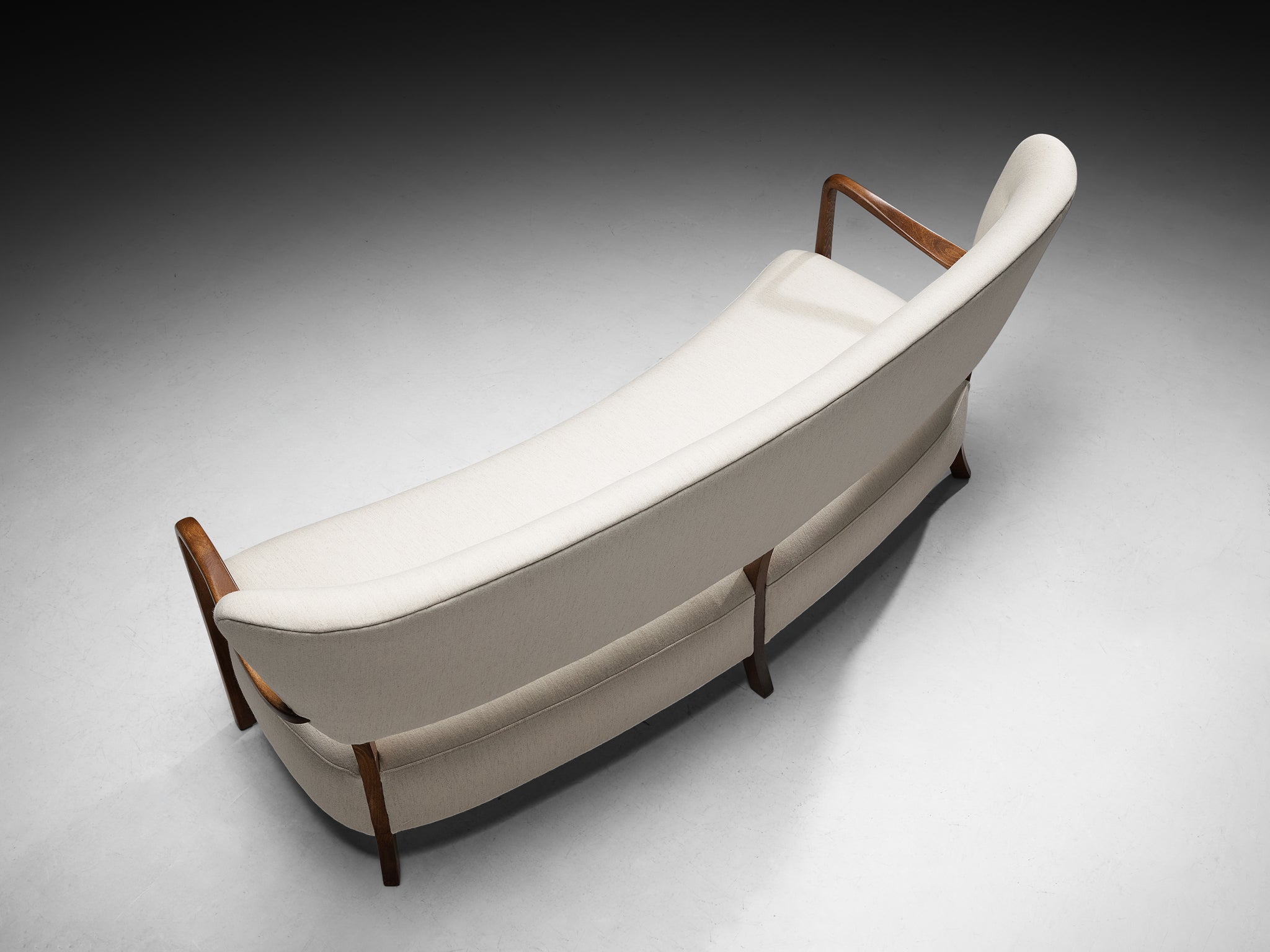 1940s Danish Sofa with Sculptural Frame in White Wool Seating Morentz