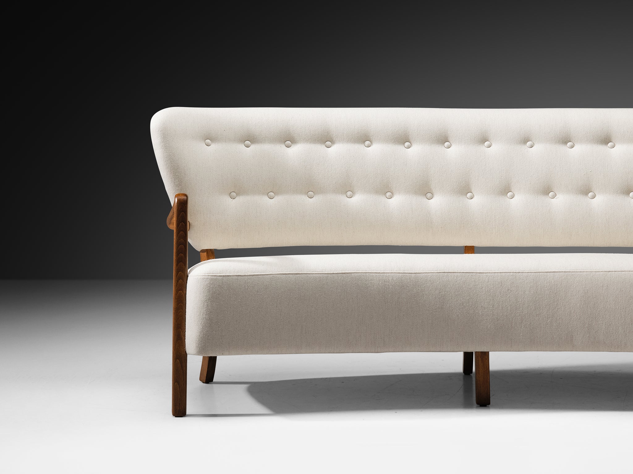 1940s Danish Sofa with Sculptural Frame in White Wool Seating Morentz