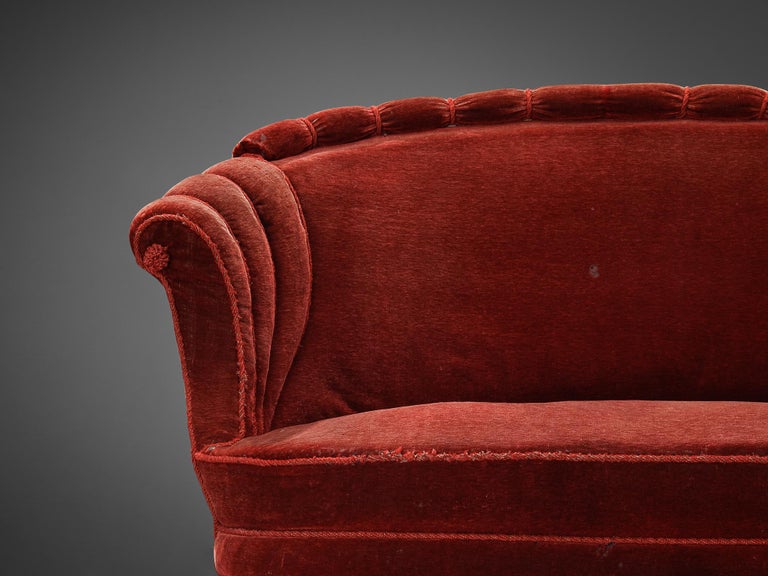 French Settee in Red Velvet Upholstery