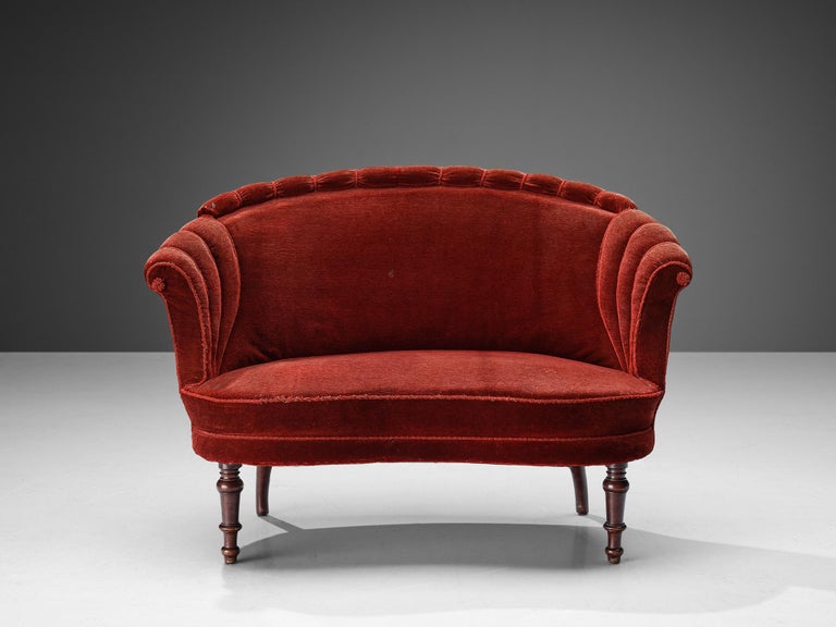 French Settee in Red Velvet Upholstery