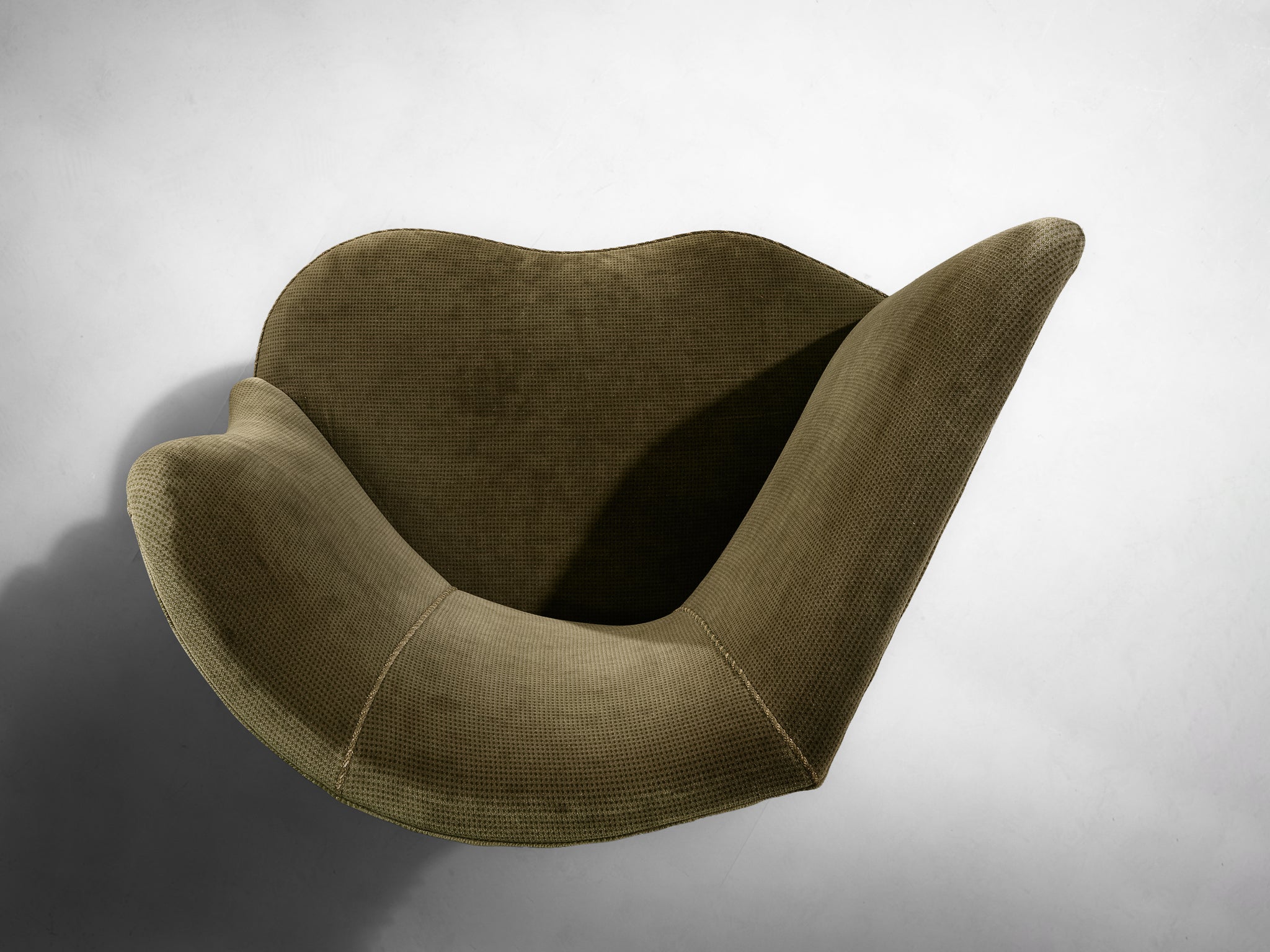 Asymmetrical Art Deco Lounge Chair in Wood and Green Fabric Seating Morentz