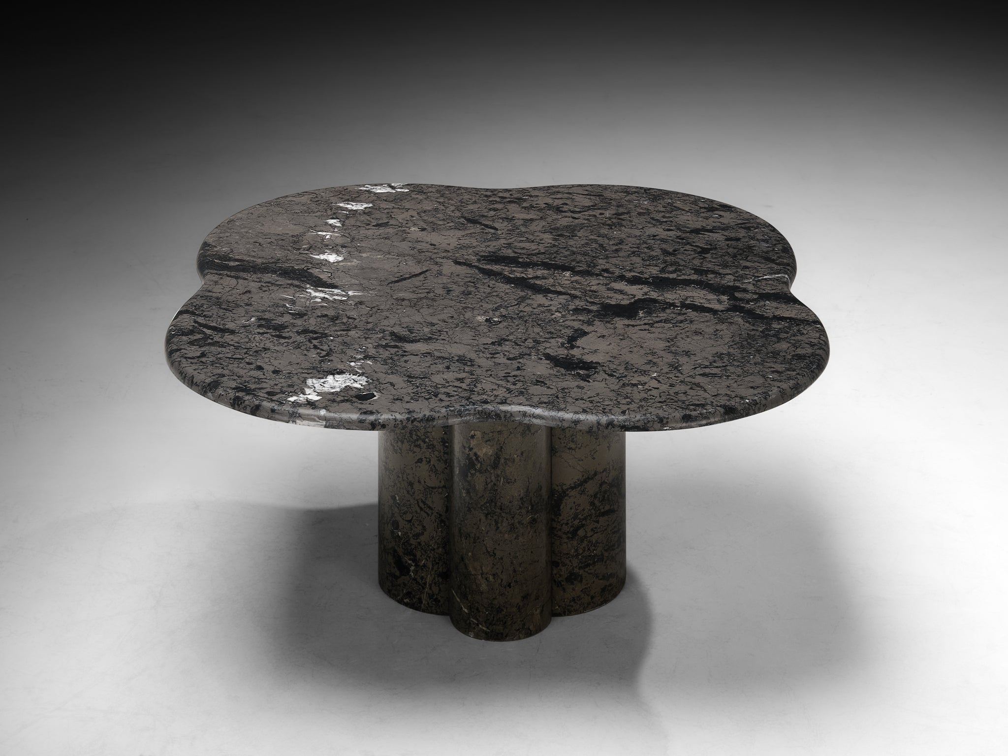 1970s Clover Shaped Coffee Table in Grey and Black Marble Tables Morentz