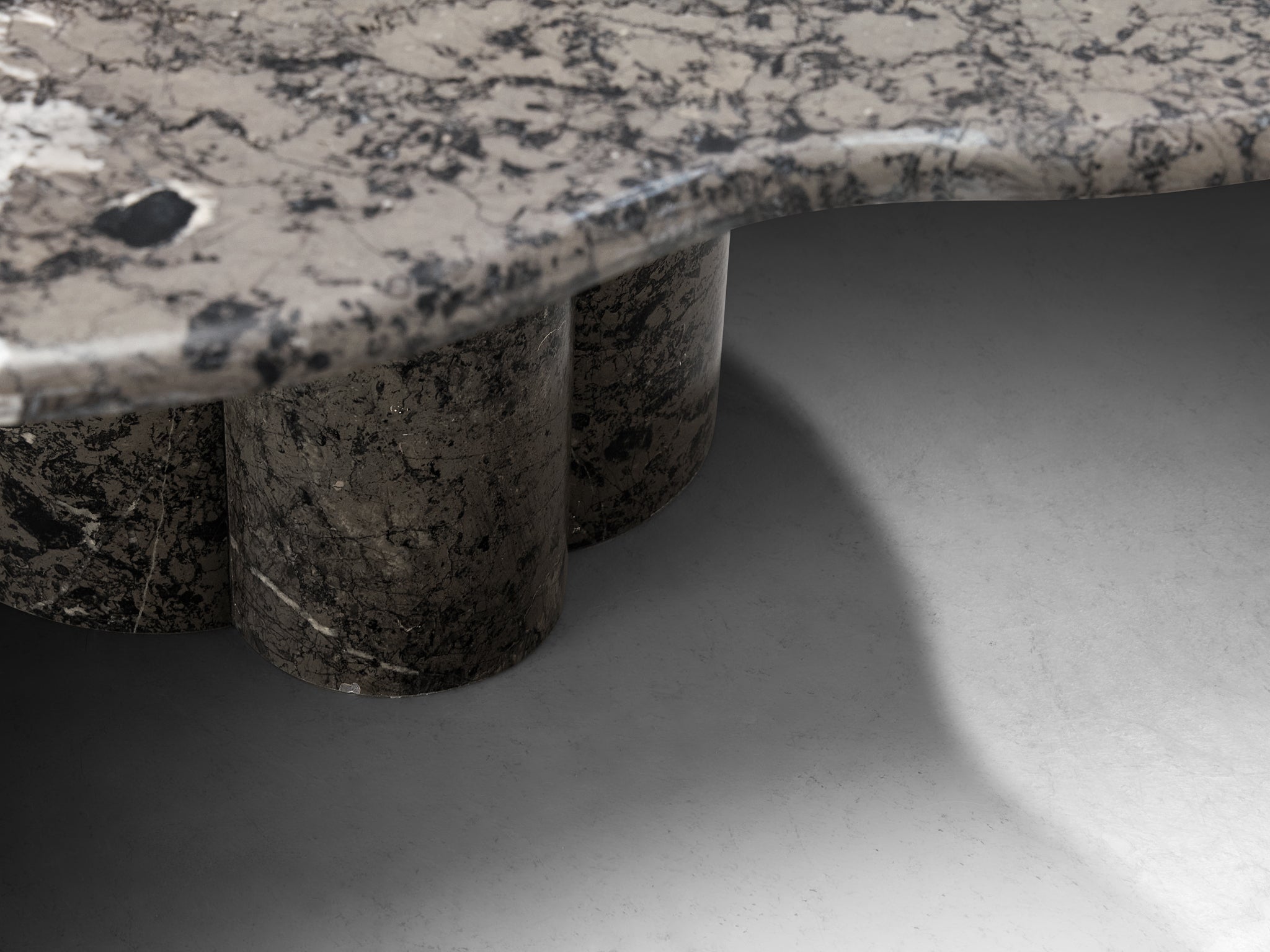1970s Clover Shaped Coffee Table in Grey and Black Marble Tables Morentz