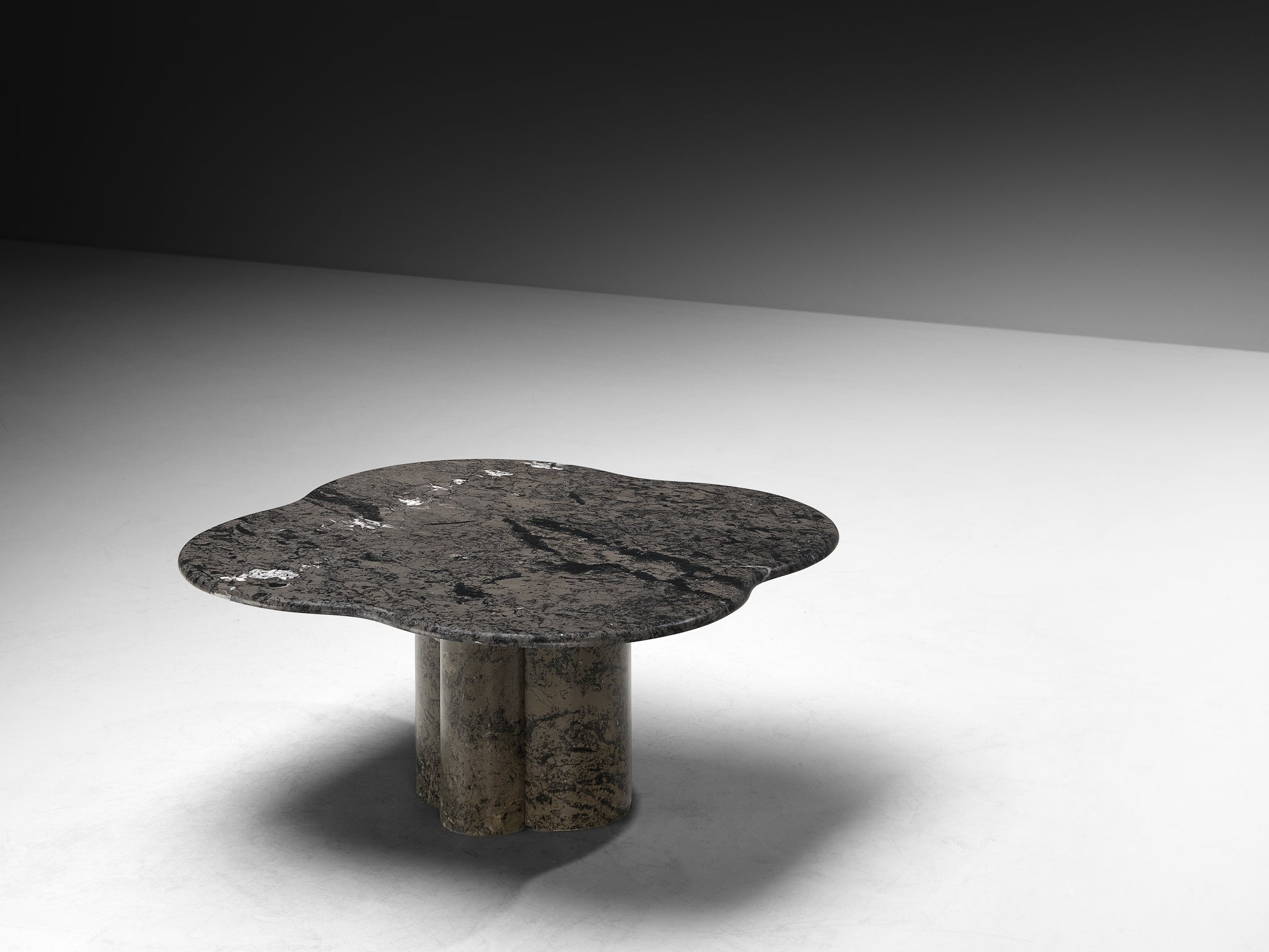 1970s Clover Shaped Coffee Table in Grey and Black Marble Tables Morentz