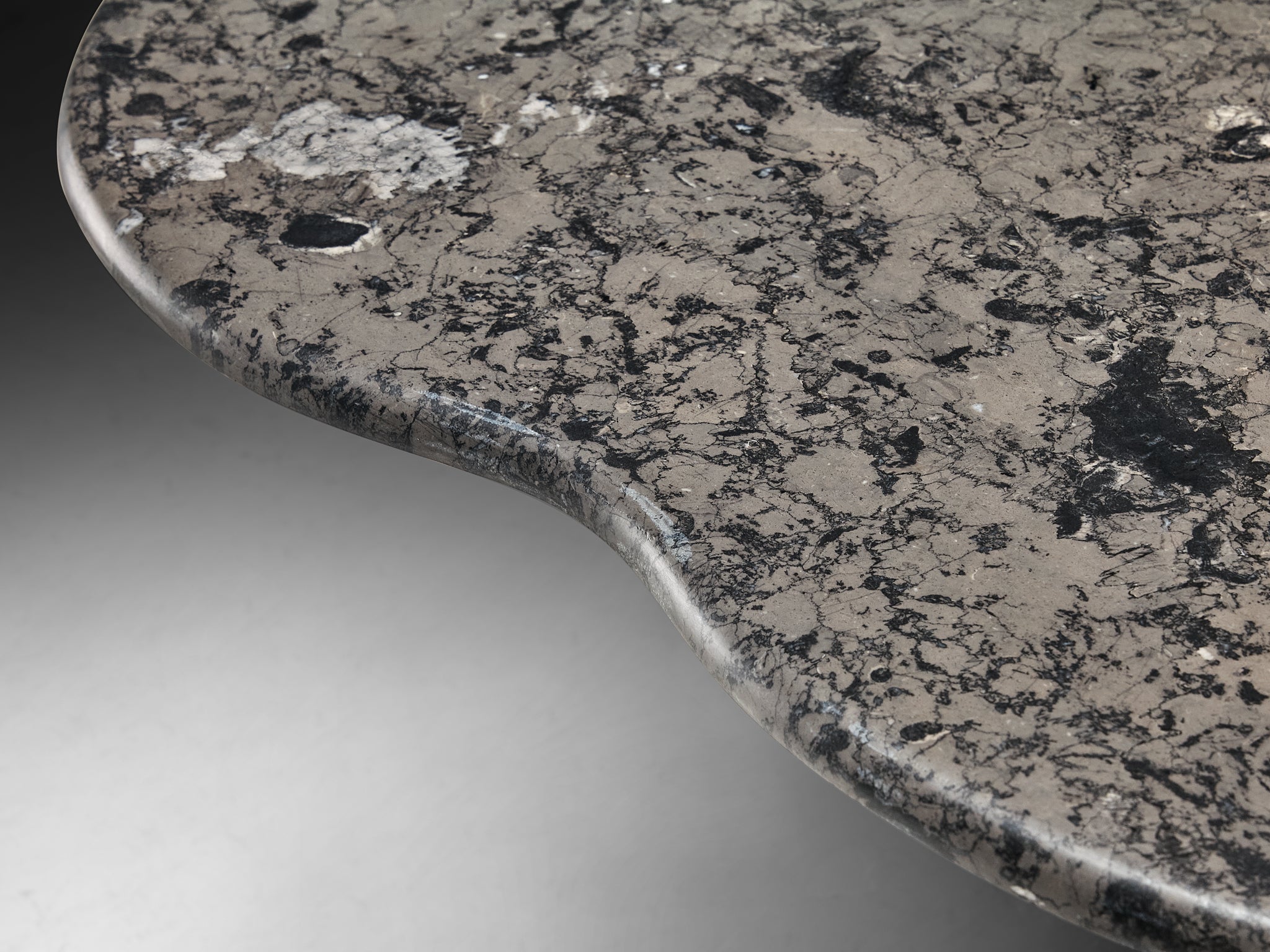 1970s Clover Shaped Coffee Table in Grey and Black Marble Tables Morentz