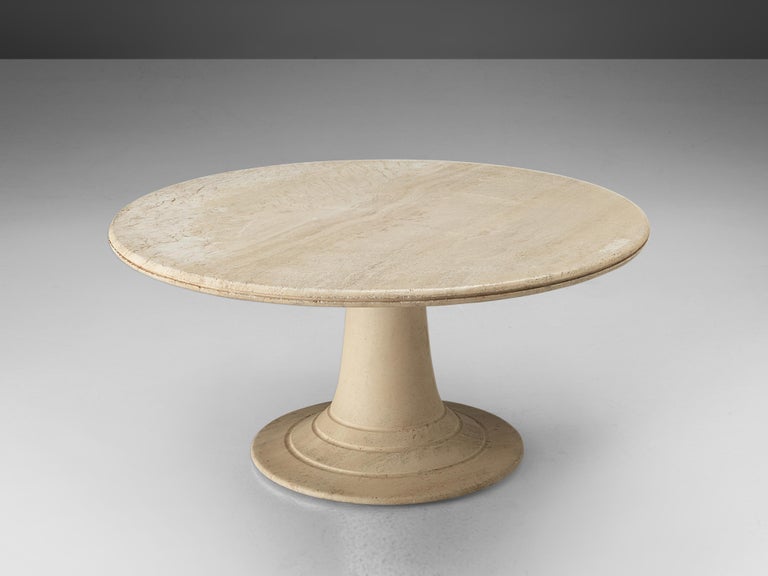 Round Pedestal Coffee Table in Travertine