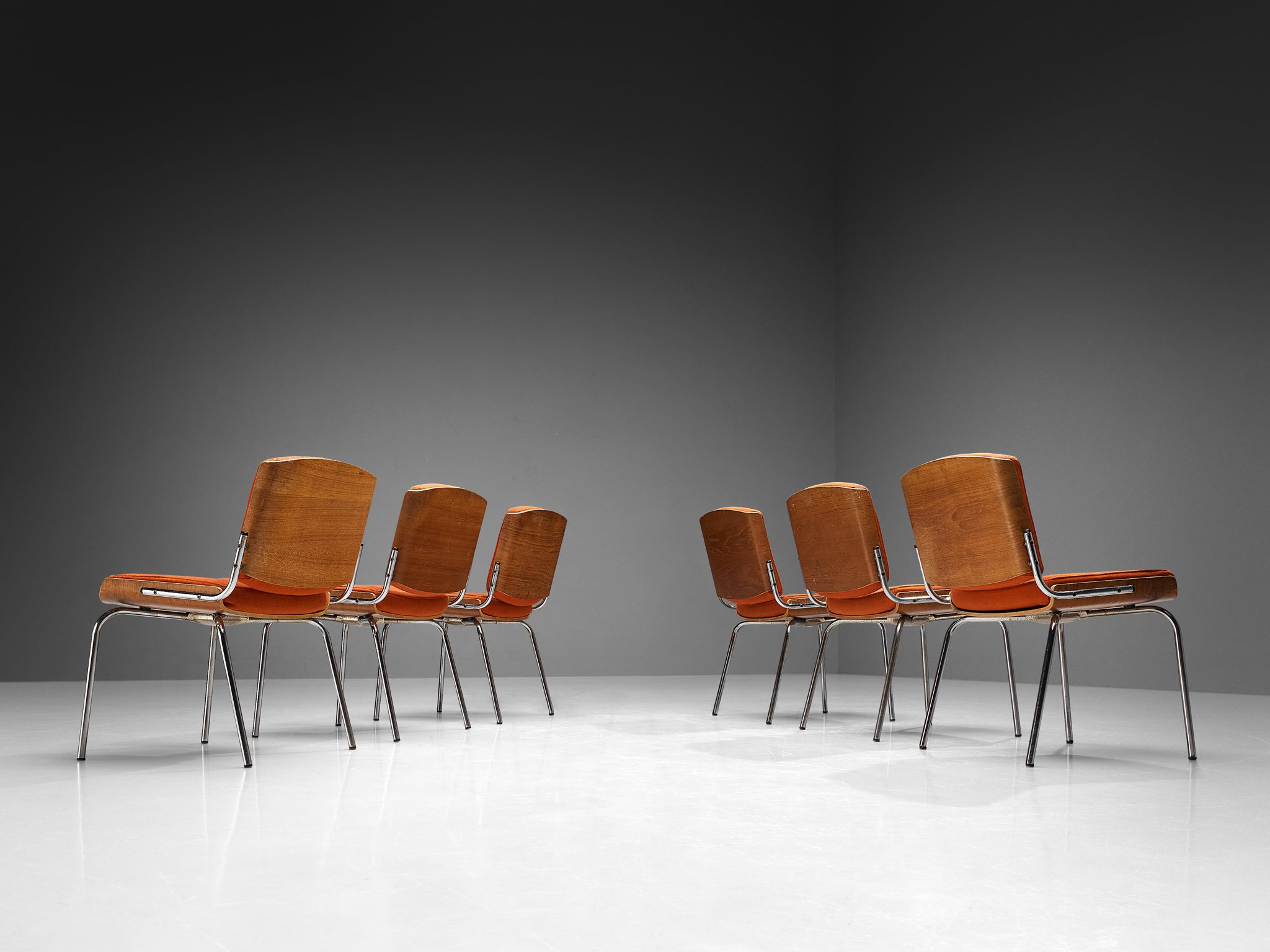 Danish Dining Chairs in Teak and Orange Upholstery Seating Morentz