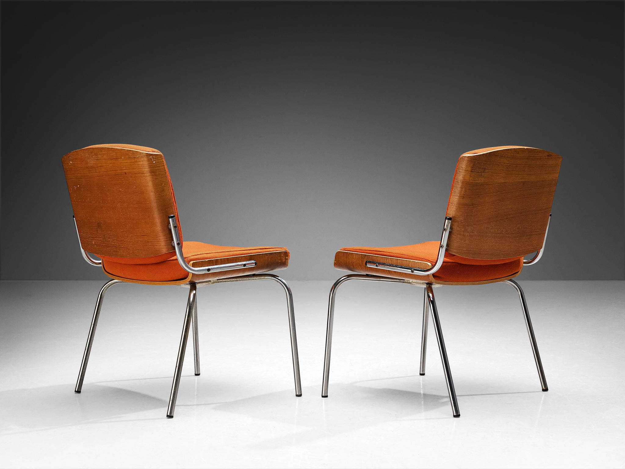 Danish Dining Chairs in Teak and Orange Upholstery Seating Morentz
