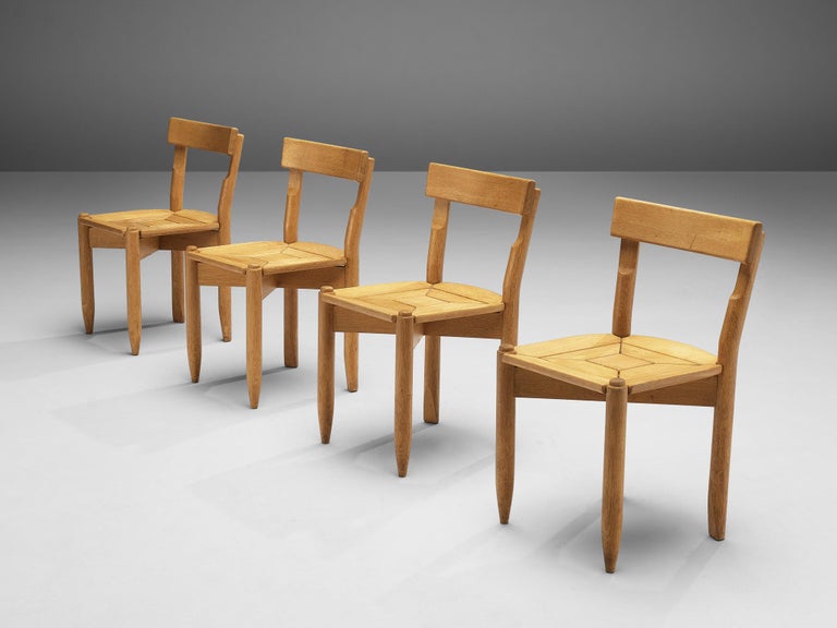 Guillerme & Chambron Set of Four Dining Chairs ‘Trèfle’ in Solid Oak