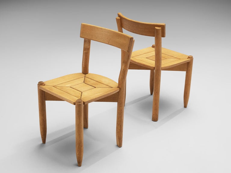 Guillerme & Chambron Set of Four Dining Chairs ‘Trèfle’ in Solid Oak
