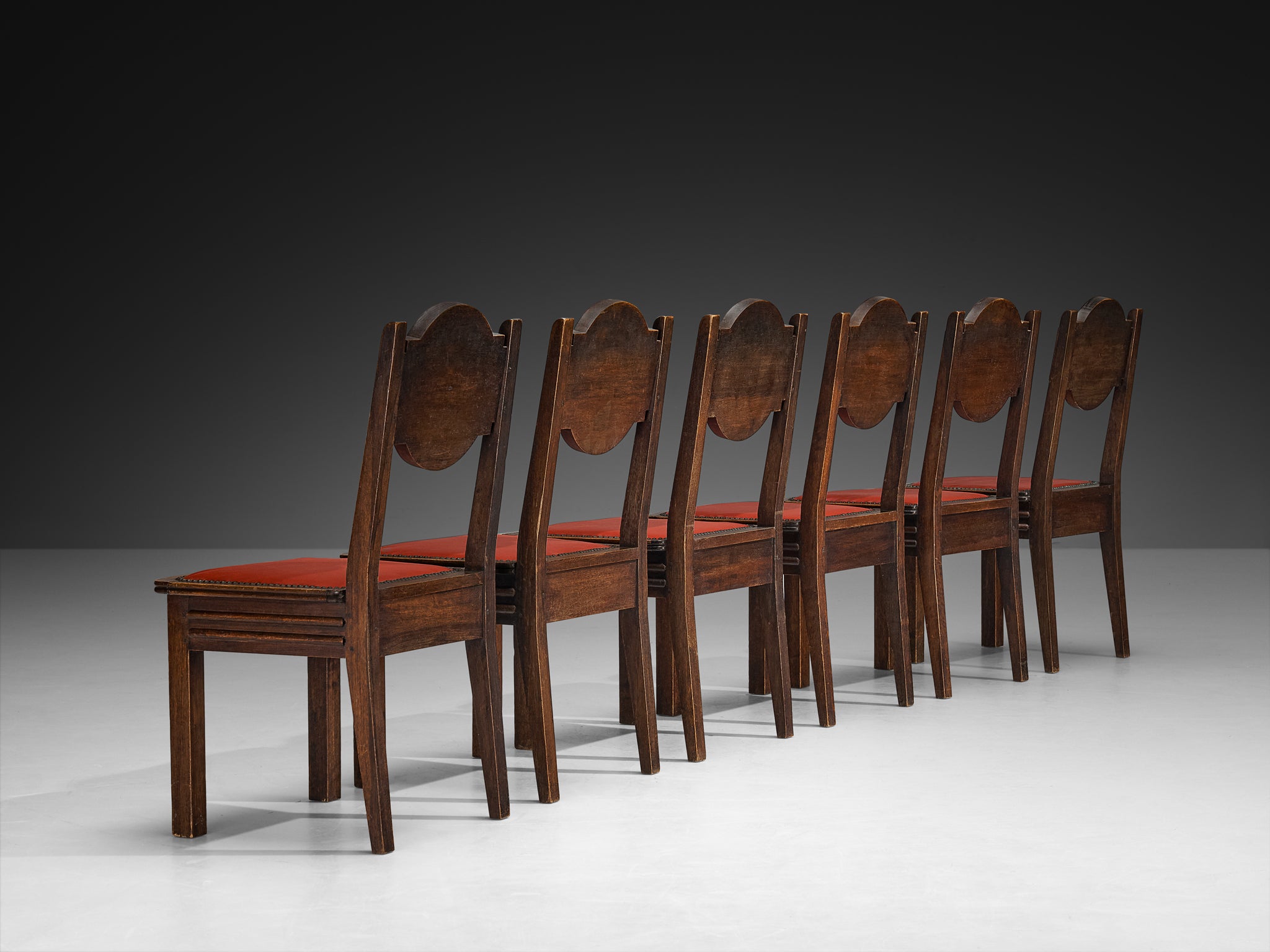 1930s French Art Deco Set of Six Dining Chairs in Mahogany Seating Morentz
