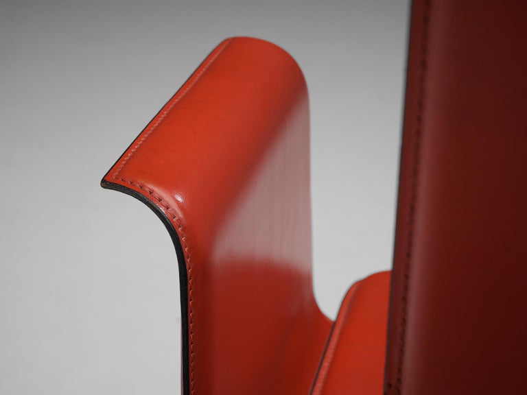 Ross Littell for Matteo Grassi Armchairs in Red Leather and Steel