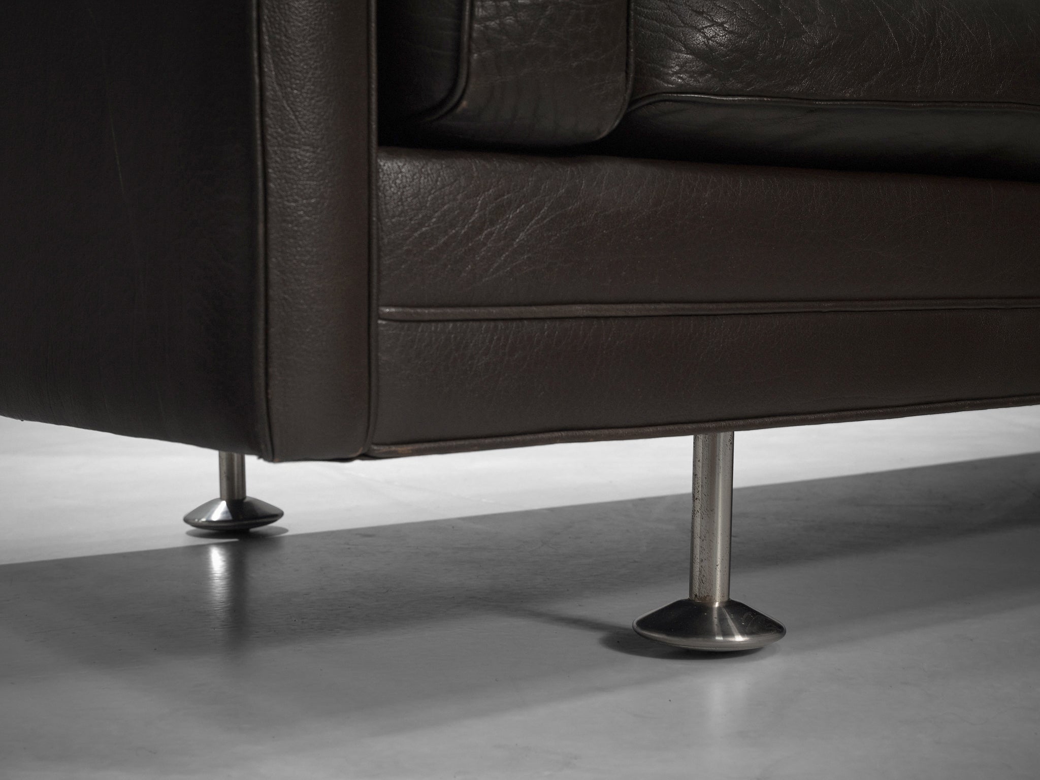 Illum Wikkelsø Cubic Sofa in Deep Brown Leather and Metal Seating Morentz