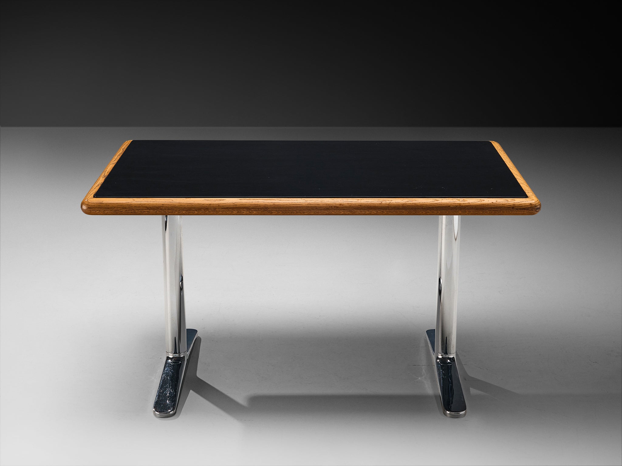 Warren Platner Writing Desk in Oak with Black Leather Top Tables Morentz