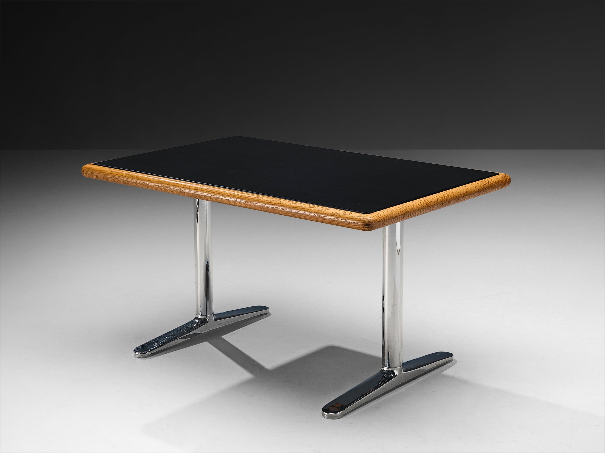 Warren Platner Writing Desk in Oak with Black Leather Top Tables Morentz