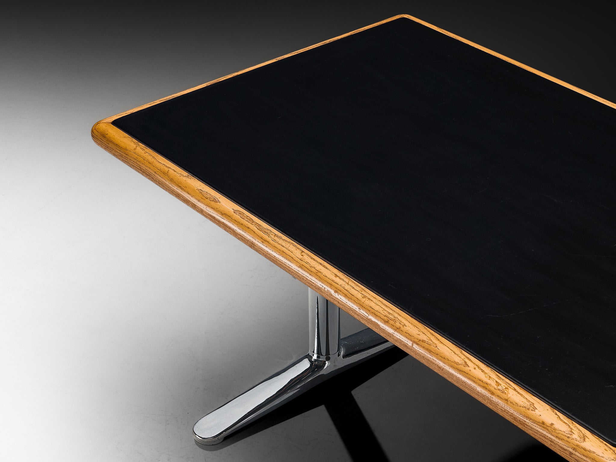 Warren Platner Writing Desk in Oak with Black Leather Top Tables Morentz