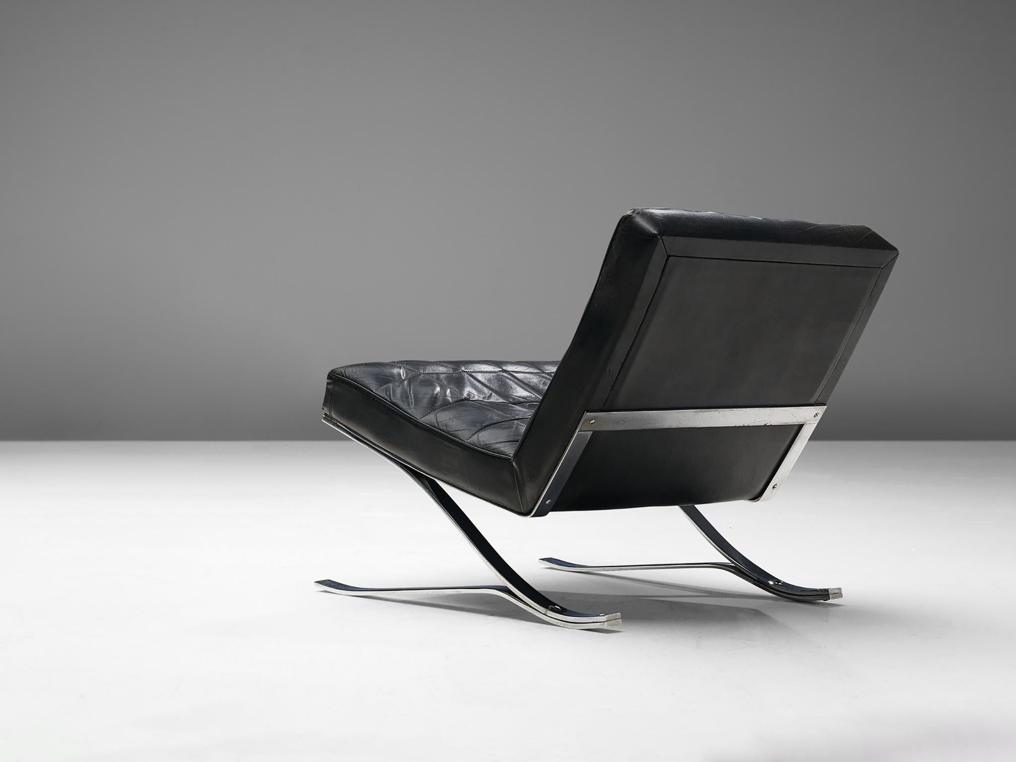 Rudolf Horn for Rölf Cantilever Lounge Chair in Black Leather and Steel