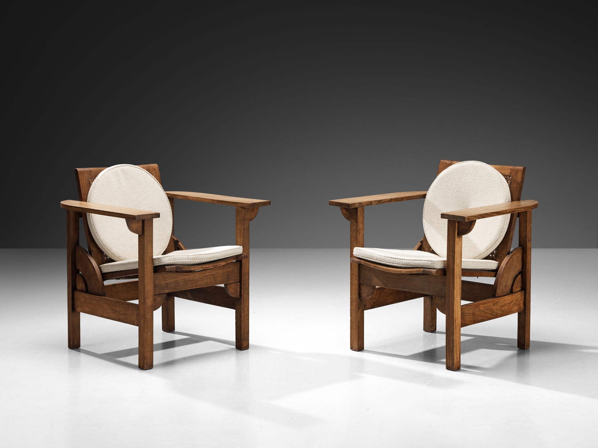 Pierre Dariel 'Hendaye' Armchairs in Wood and Cane Seating Morentz