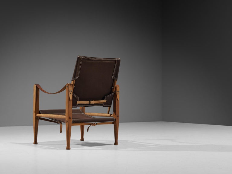 Kaare Klint for Rud Rasmussen Safari Chair in Brown Canvas and Ash