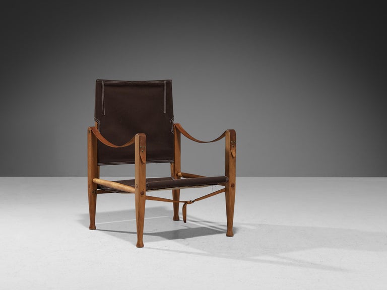 Kaare Klint for Rud Rasmussen Safari Chair in Brown Canvas and Ash