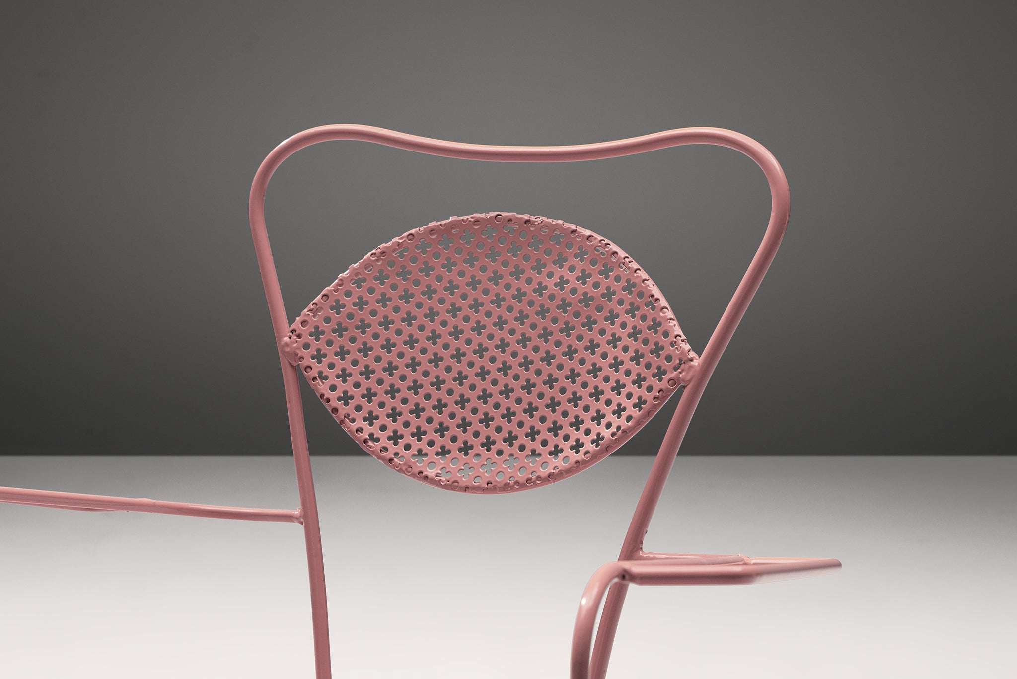 Large Set of Italian Patio Chairs in Pink and Yellow Lacquered Steel building and garden elements Morentz