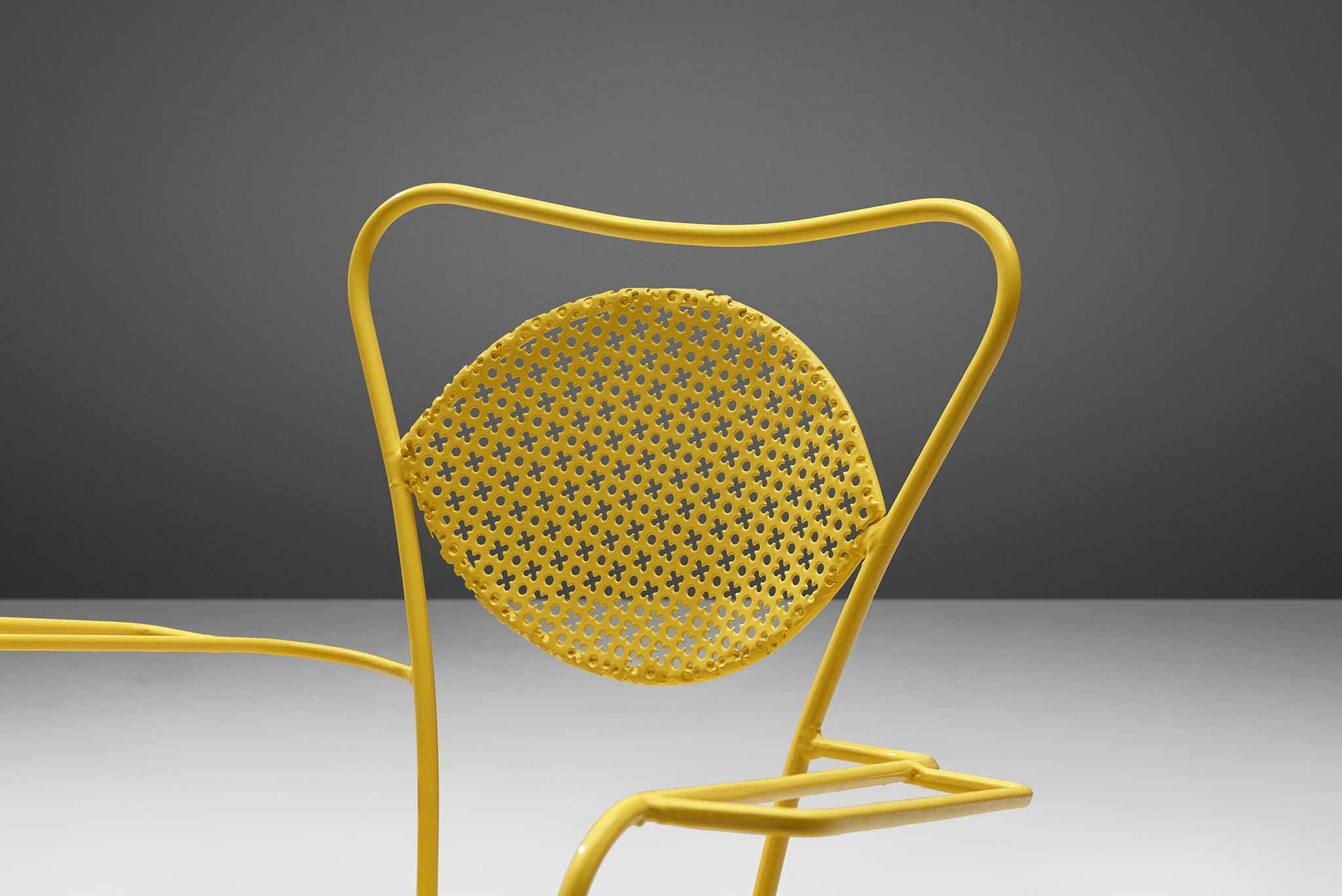 Large Set of Italian Patio Chairs in Pink and Yellow Lacquered Steel building and garden elements Morentz