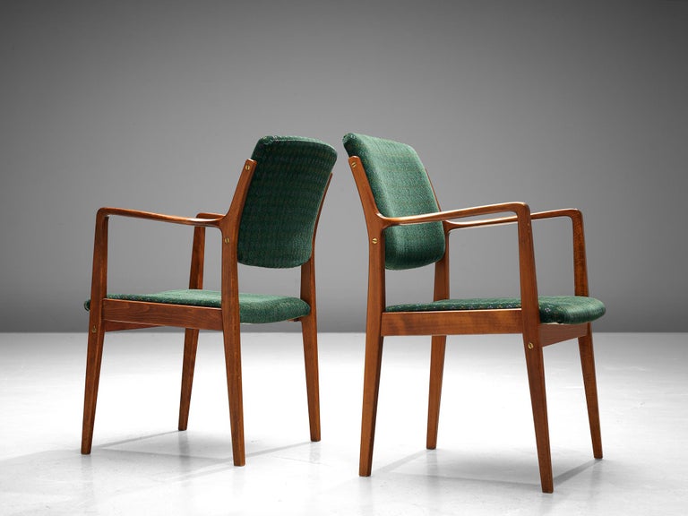 Swedish Set of Eight Armchairs in Green Patterned Upholstery
