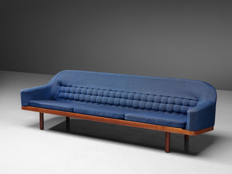 Arne Halvorsen Sofa in Teak and Blue Upholstery