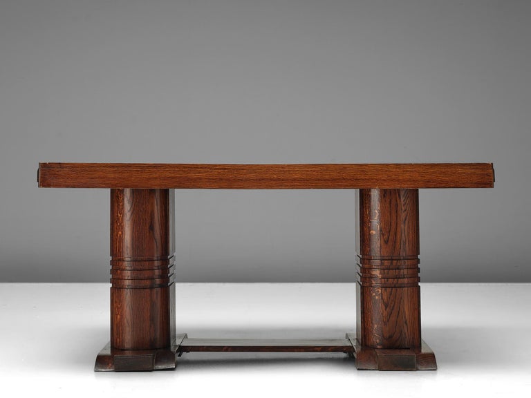 Art Deco Dining Table with Inlayed Top in Oak