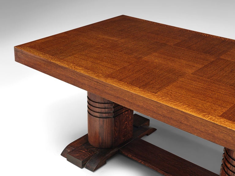 Art Deco Dining Table with Inlayed Top in Oak