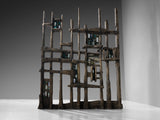 Pia Manu Hand Crafted Room Divider in Burnished Concrete and Stained Glass