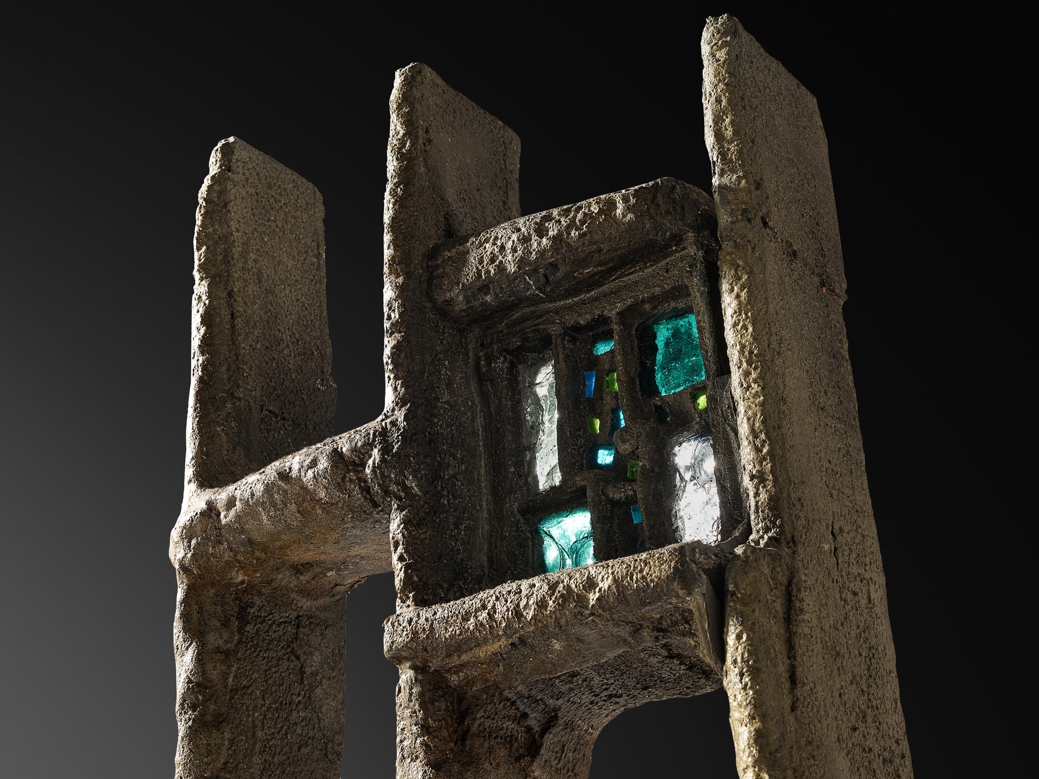 Pia Manu Hand Crafted Room Divider in Burnished Concrete and Stained Glass Case pieces and storage cabinets Morentz