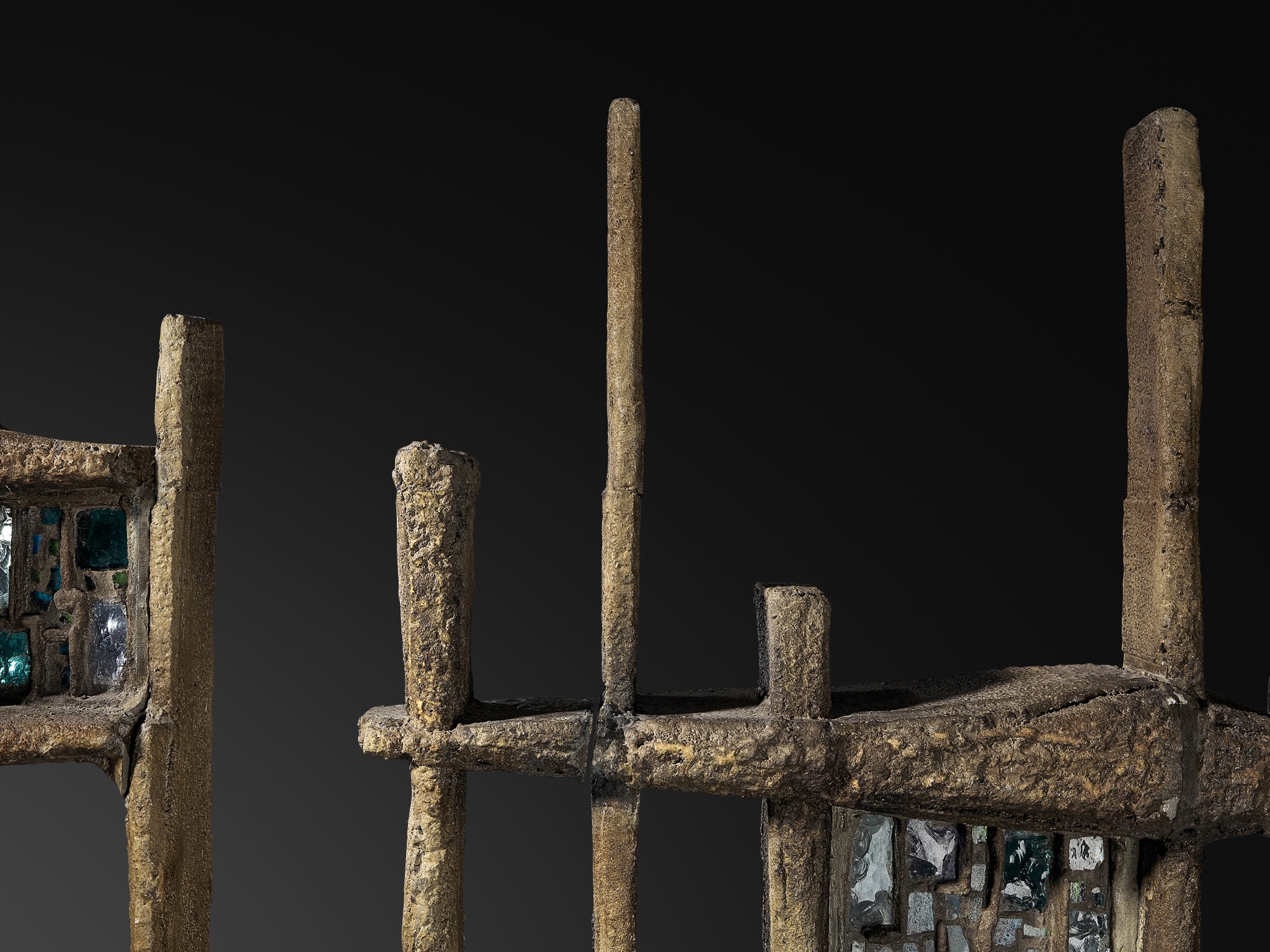 Pia Manu Hand Crafted Room Divider in Burnished Concrete and Stained Glass Case pieces and storage cabinets Morentz