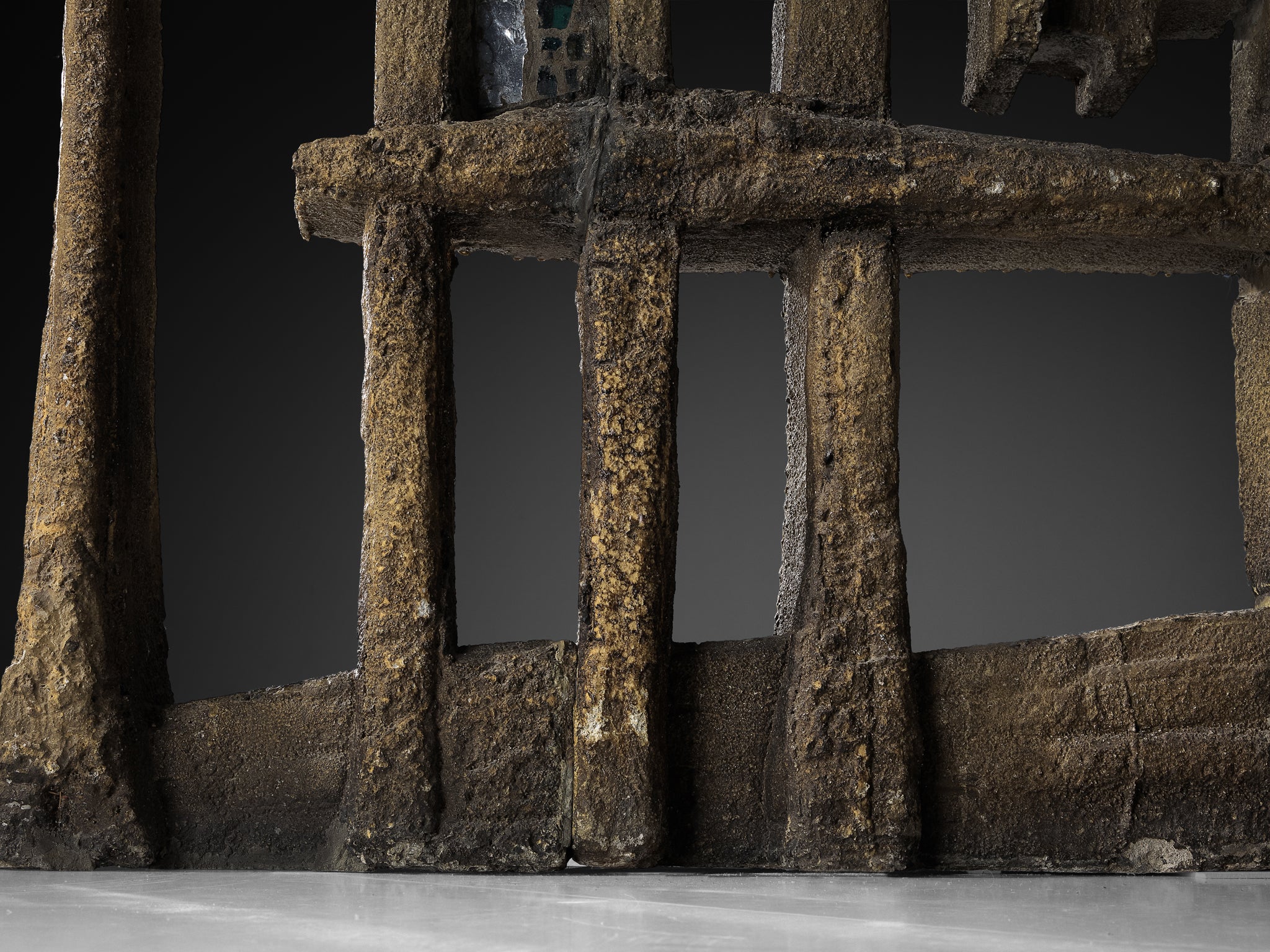 Pia Manu Hand Crafted Room Divider in Burnished Concrete and Stained Glass Case pieces and storage cabinets Morentz