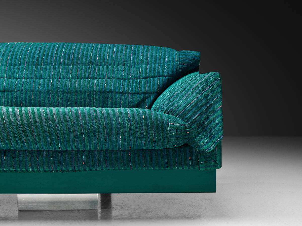 Saporiti Large Post-Modern Sofa in Structured Turquoise Upholstery Seating Morentz