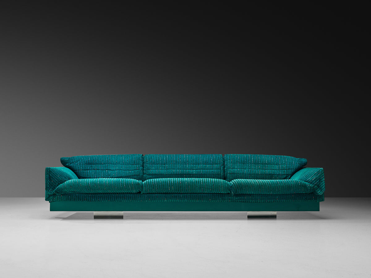 Saporiti Large Post-Modern Sofa in Structured Turquoise Upholstery Seating Morentz