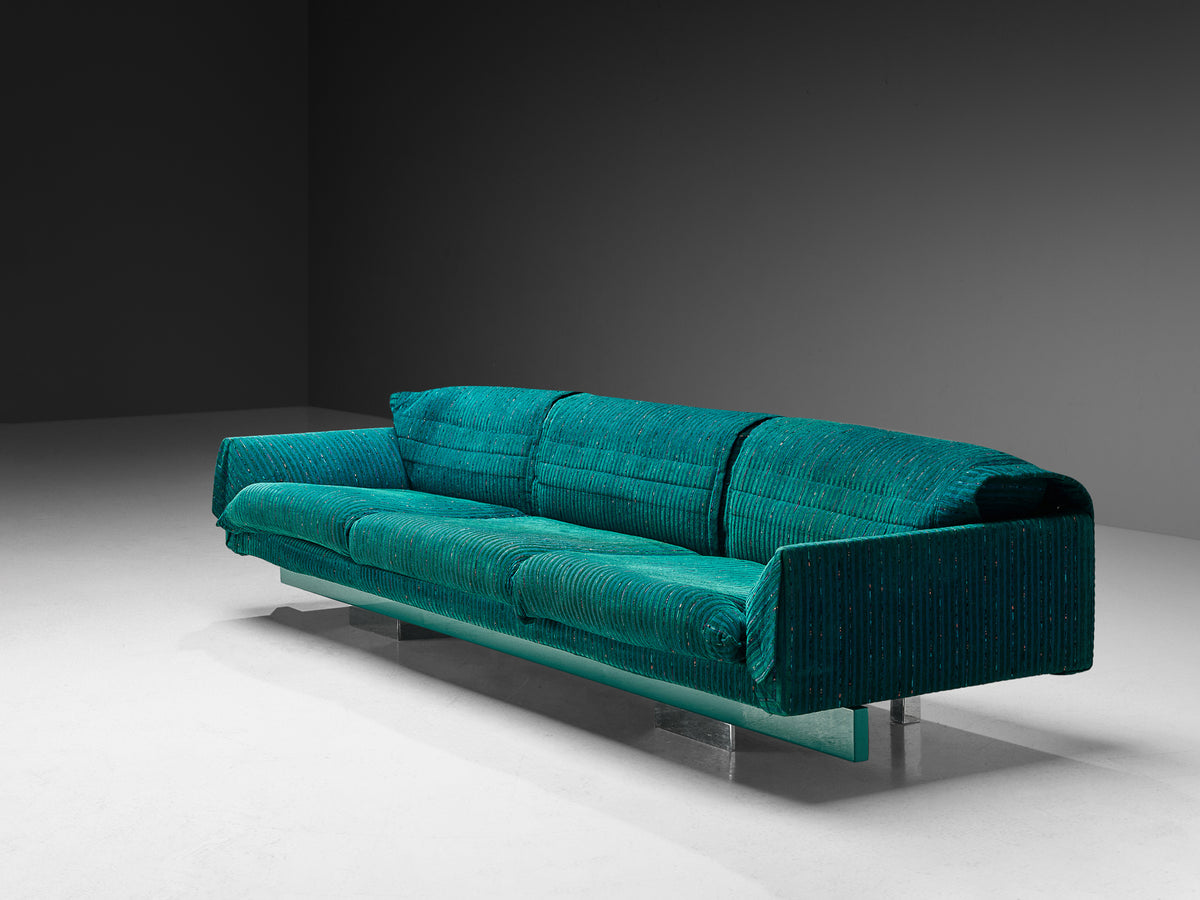 Saporiti Large Post-Modern Sofa in Structured Turquoise Upholstery Seating Morentz