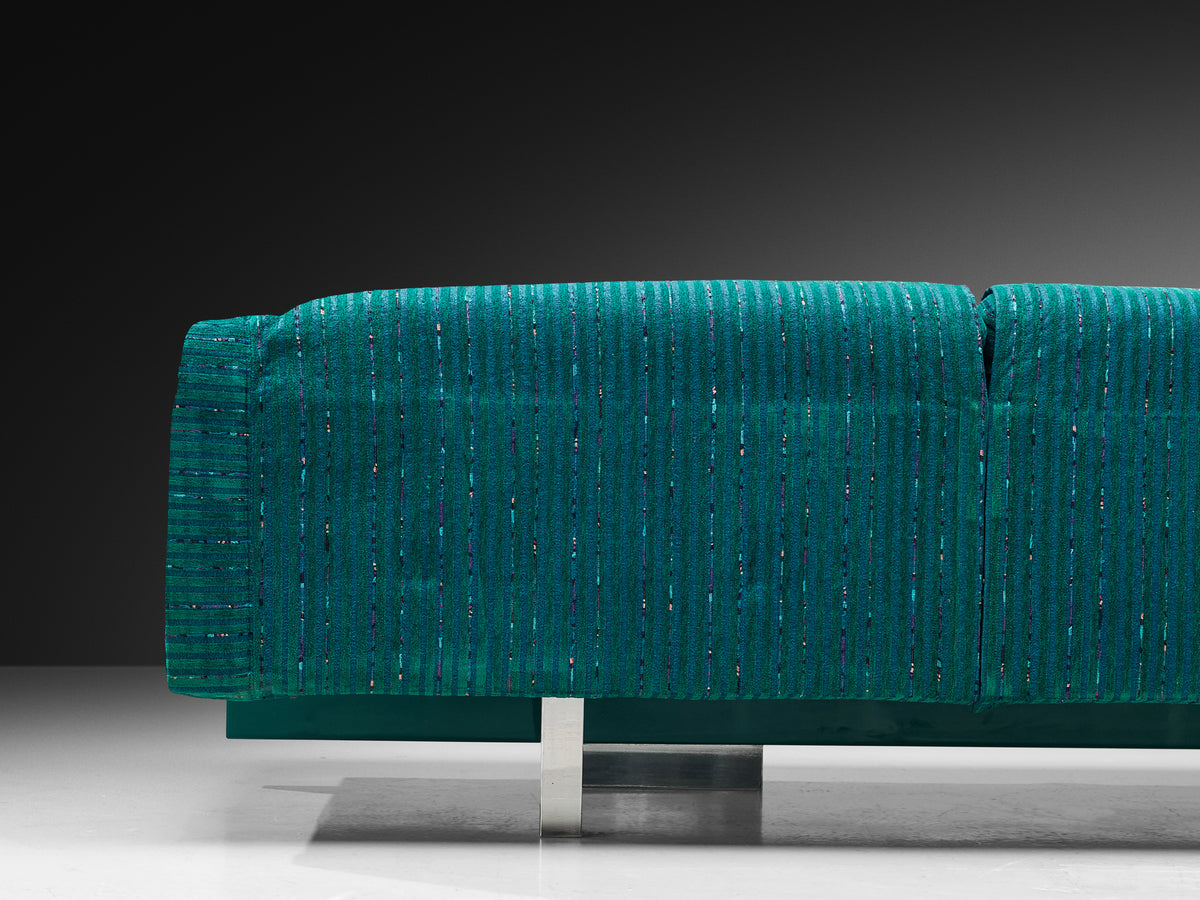 Saporiti Large Post-Modern Sofa in Structured Turquoise Upholstery Seating Morentz