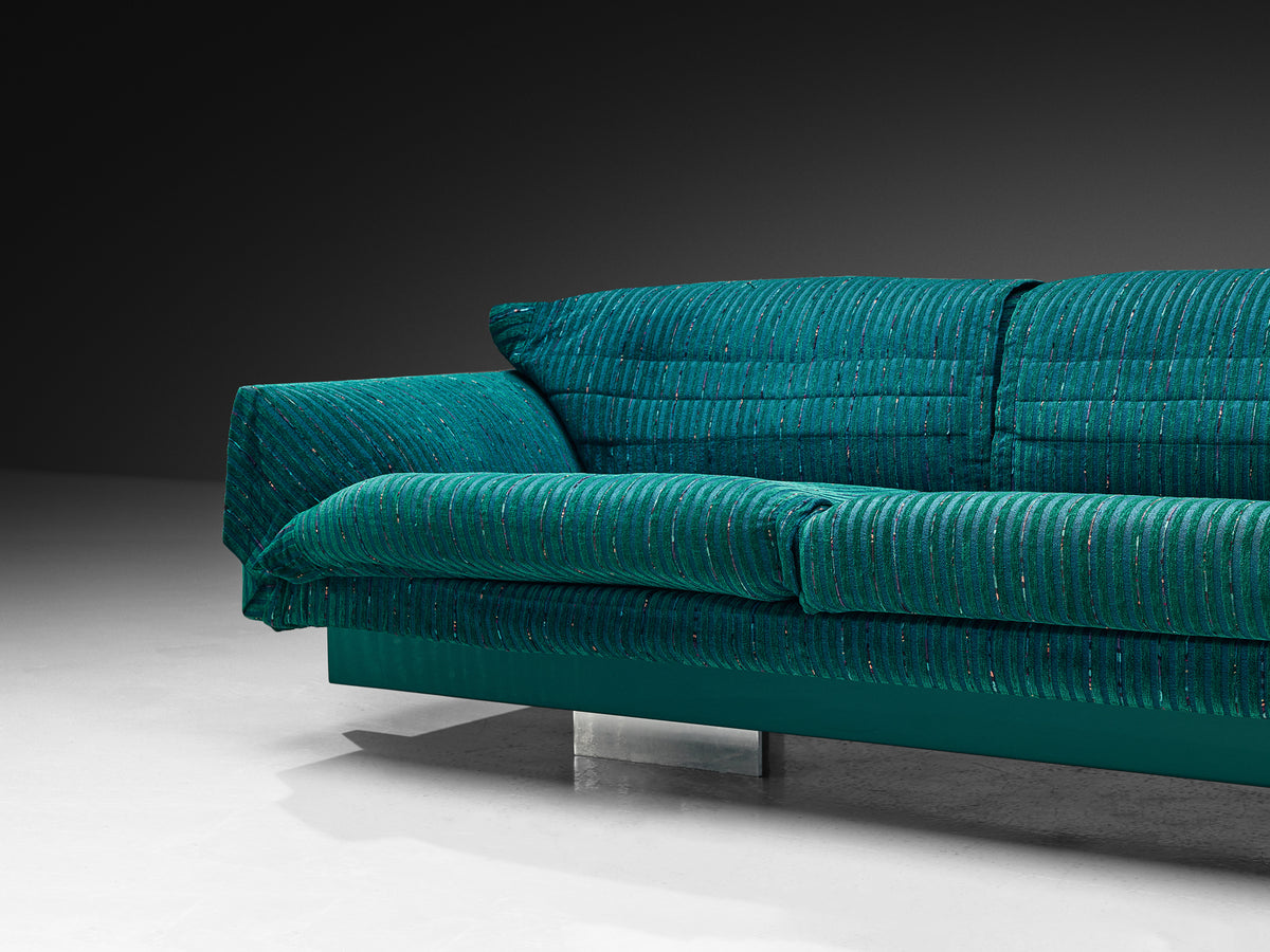 Saporiti Large Post-Modern Sofa in Structured Turquoise Upholstery Seating Morentz