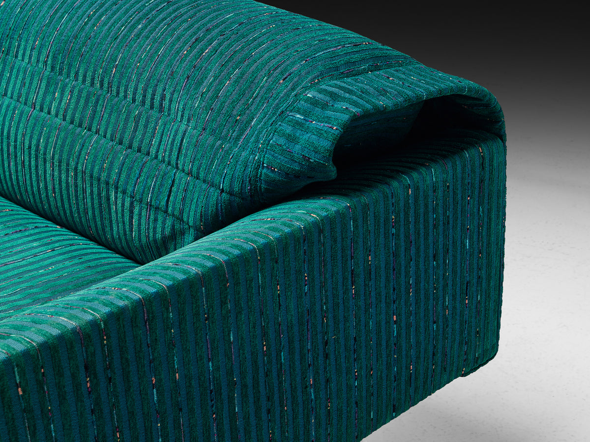 Saporiti Large Post-Modern Sofa in Structured Turquoise Upholstery Seating Morentz