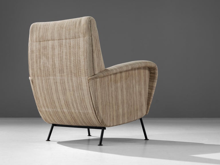 Italian Lounge Chair in Beige Striped Upholstery