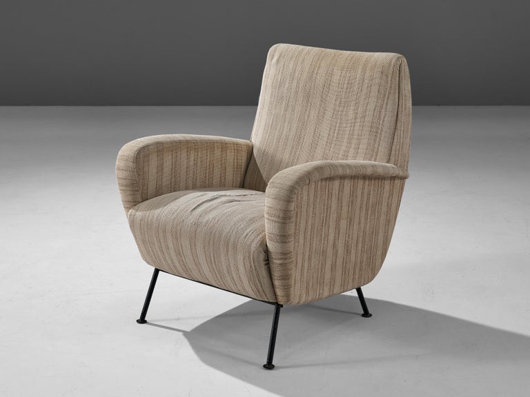Italian Lounge Chair in Beige Striped Upholstery
